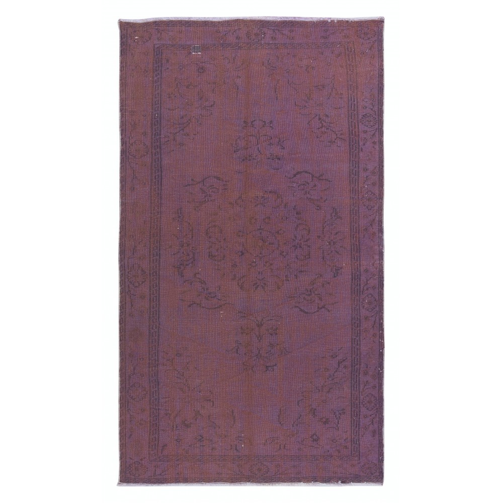 Hand-Made Purple Floor Rug from Turkey, Redyed Bohem Carpet for Living Room