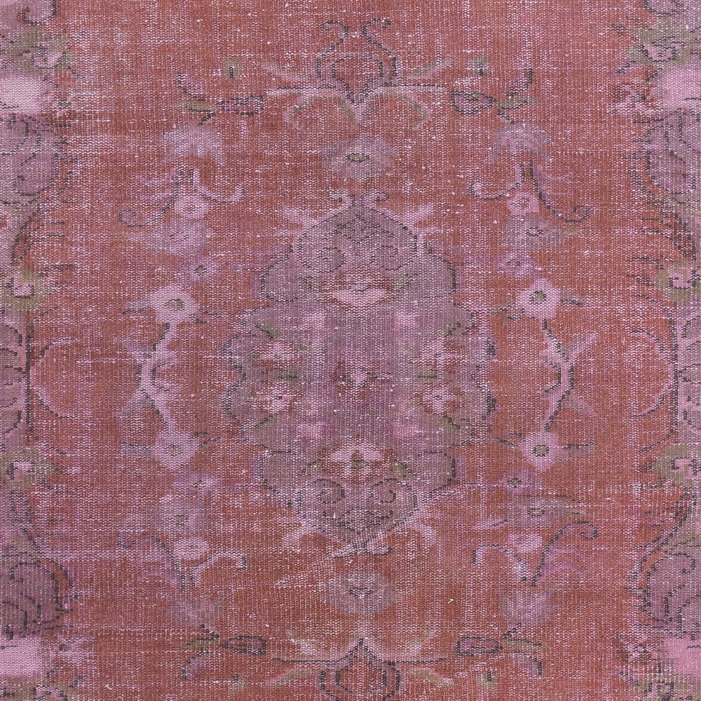 Vintage Handmade Turkish Area Rug redyed in Purple Color for modern interiors