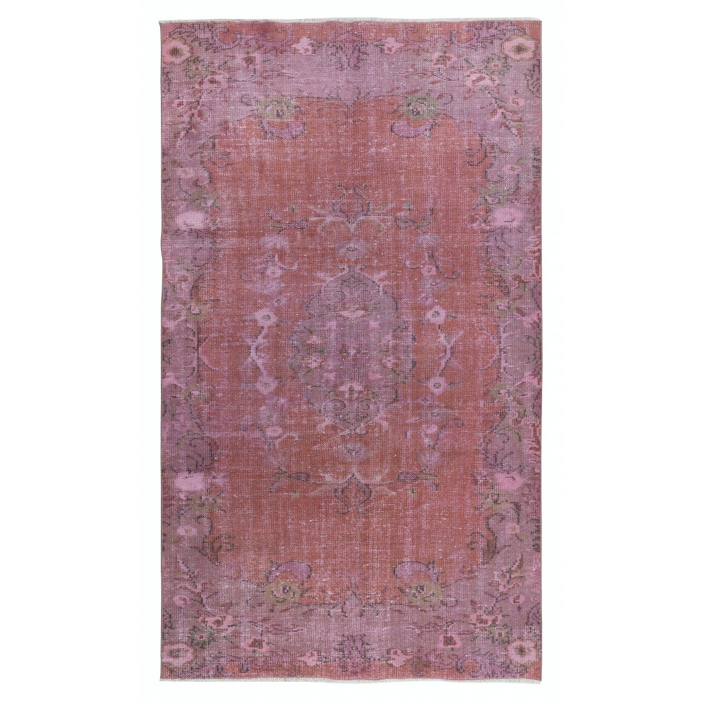 Vintage Handmade Turkish Area Rug redyed in Purple Color for modern interiors