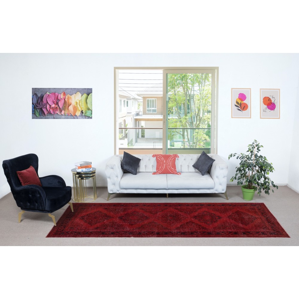 Dark Red Hallway Runner. Kitchen Rug. Handmade Corridor Rug. Stair Rug. Entryway Rug