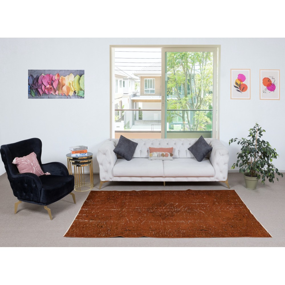 Modern Area Rug in Orange, Handwoven and Handknotted in Turkey