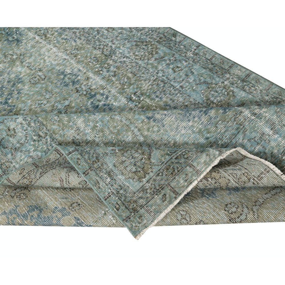 Teal Blue Color Wool Area Rug. Handmade Turkish Rug. Modern Home Decor