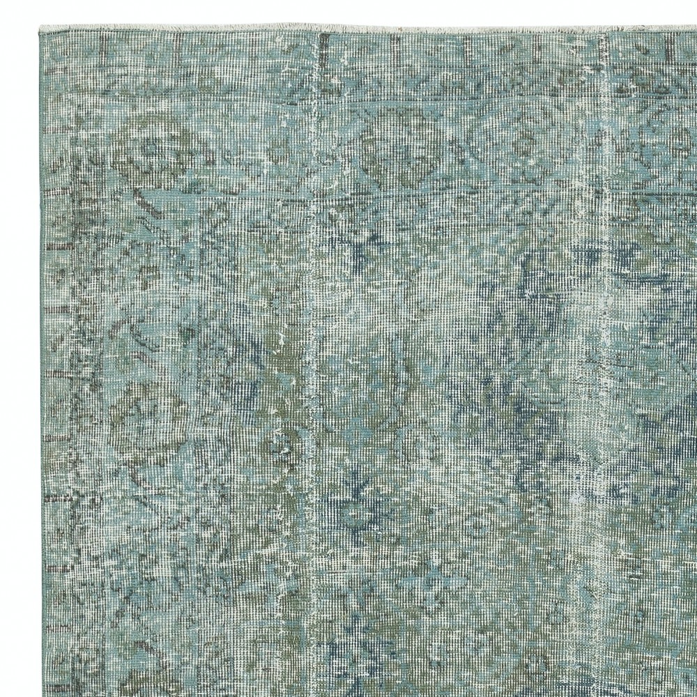 Teal Blue Color Wool Area Rug. Handmade Turkish Rug. Modern Home Decor