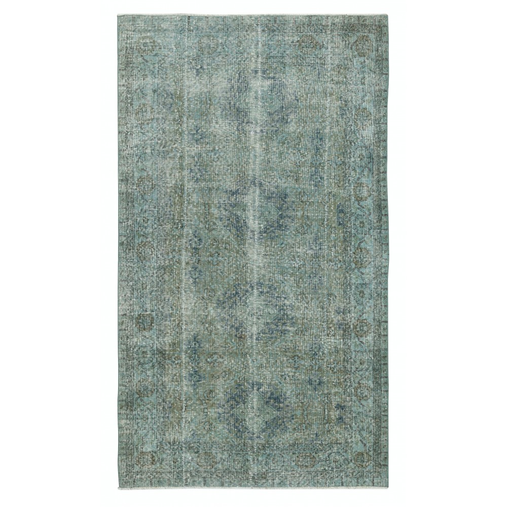 Teal Blue Color Wool Area Rug. Handmade Turkish Rug. Modern Home Decor