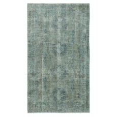 Teal Blue Color Wool Area Rug. Handmade Turkish Rug. Modern Home Decor