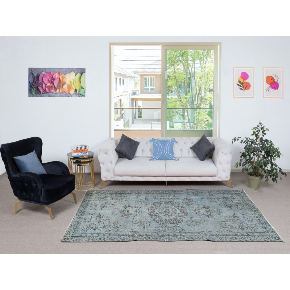 Light Blue Color Handmade Turkish Wool Area Rug for Modern Home and Office Decor