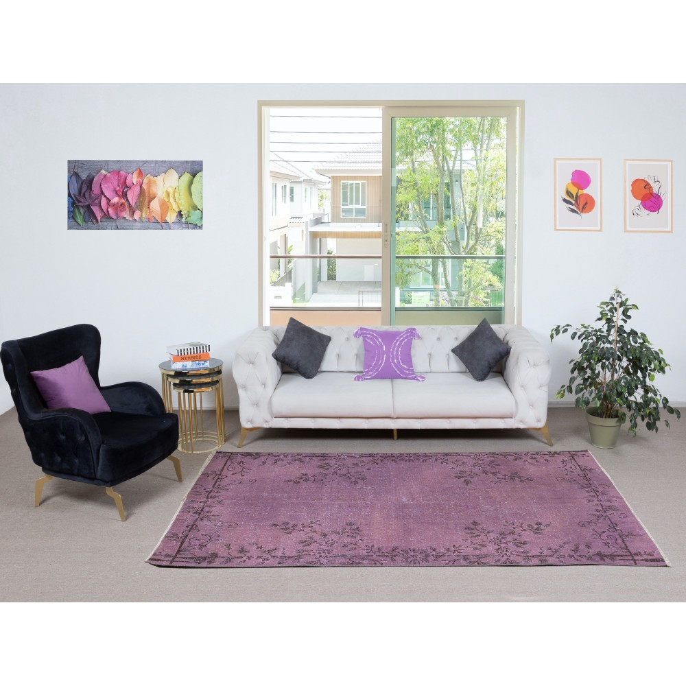 Purple Color Handmade Wool Area Rug from Turkey, Great 4 Modern Interiors