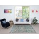 Unique Vintage Handmade Area Rug with Floral Design & Blue Background
