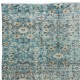 Unique Vintage Handmade Area Rug with Floral Design & Blue Background