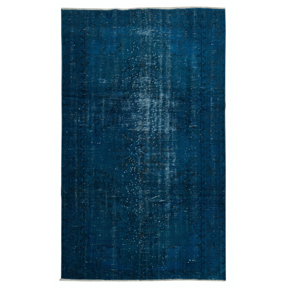 Modern Area Rug in Solid Navy Blue, Hand-woven and Hand-knotted in Turkey