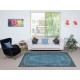 Blue Color Modern Area Rug with Medallion Design, Handmade in Turkey
