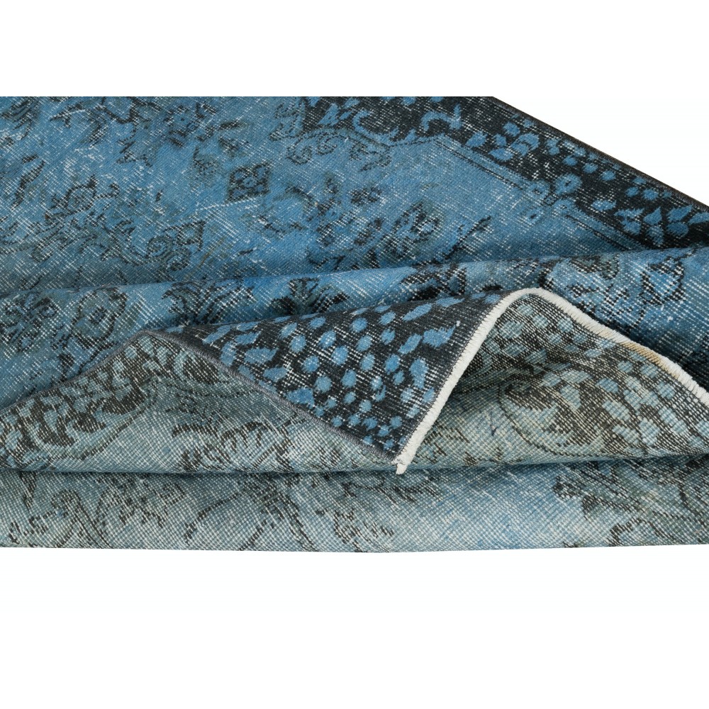 Blue Color Modern Area Rug with Medallion Design, Handmade in Turkey