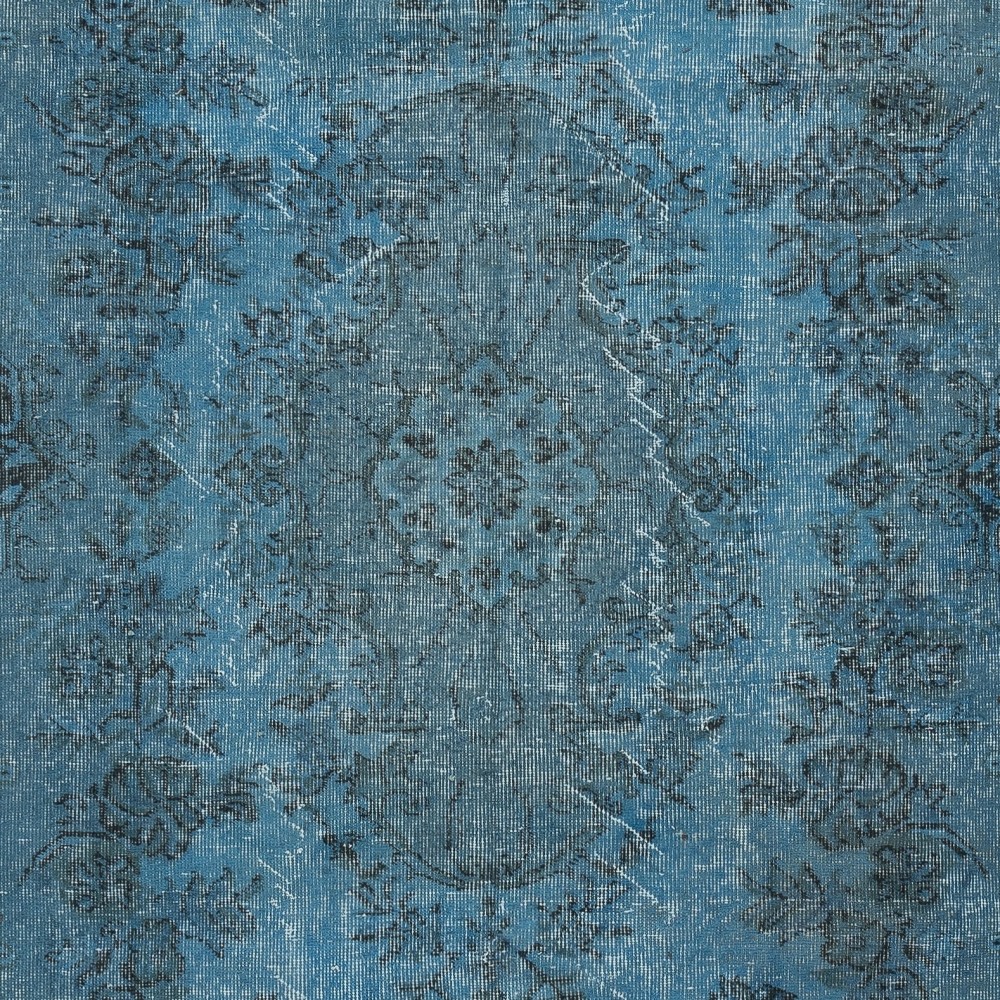 Blue Color Modern Area Rug with Medallion Design, Handmade in Turkey