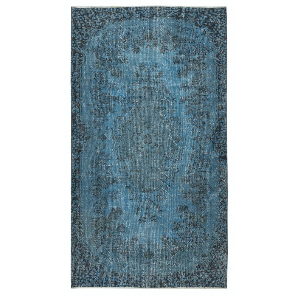Blue Color Modern Area Rug with Medallion Design, Handmade in Turkey