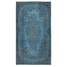 Blue Color Modern Area Rug with Medallion Design, Handmade in Turkey