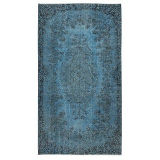 Blue Color Modern Area Rug with Medallion Design, Handmade in Turkey