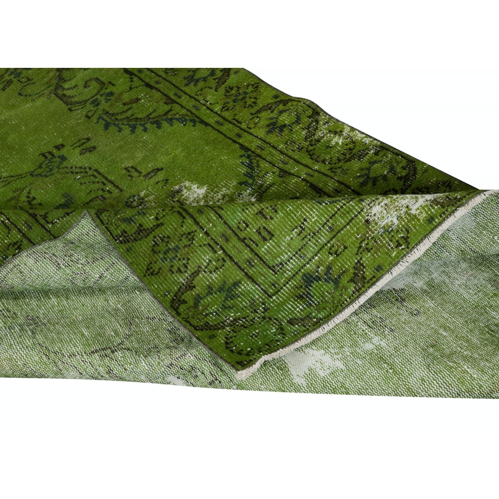 Contemporary Hand-knotted Area Rug. Green Color Turkish Floor Covering