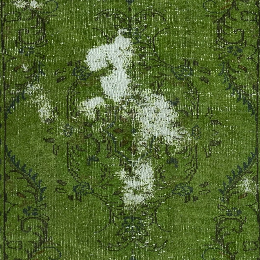 Contemporary Hand-knotted Area Rug. Green Color Turkish Floor Covering