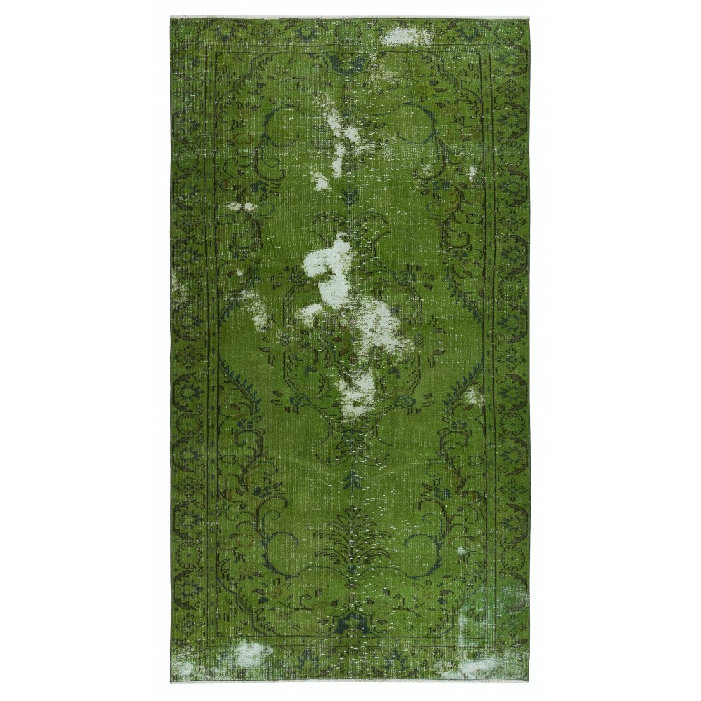 Contemporary Hand-knotted Area Rug. Green Color Turkish Floor Covering
