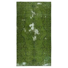 Contemporary Hand-knotted Area Rug. Green Color Turkish Floor Covering