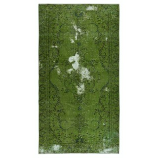 Contemporary Hand-knotted Area Rug. Green Color Turkish Floor Covering
