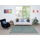 Contemporary Handmade Turkish Area Rug Over-Dyed in Light Blue. Woolen Floor Covering