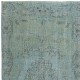 Contemporary Handmade Turkish Area Rug Over-Dyed in Light Blue. Woolen Floor Covering