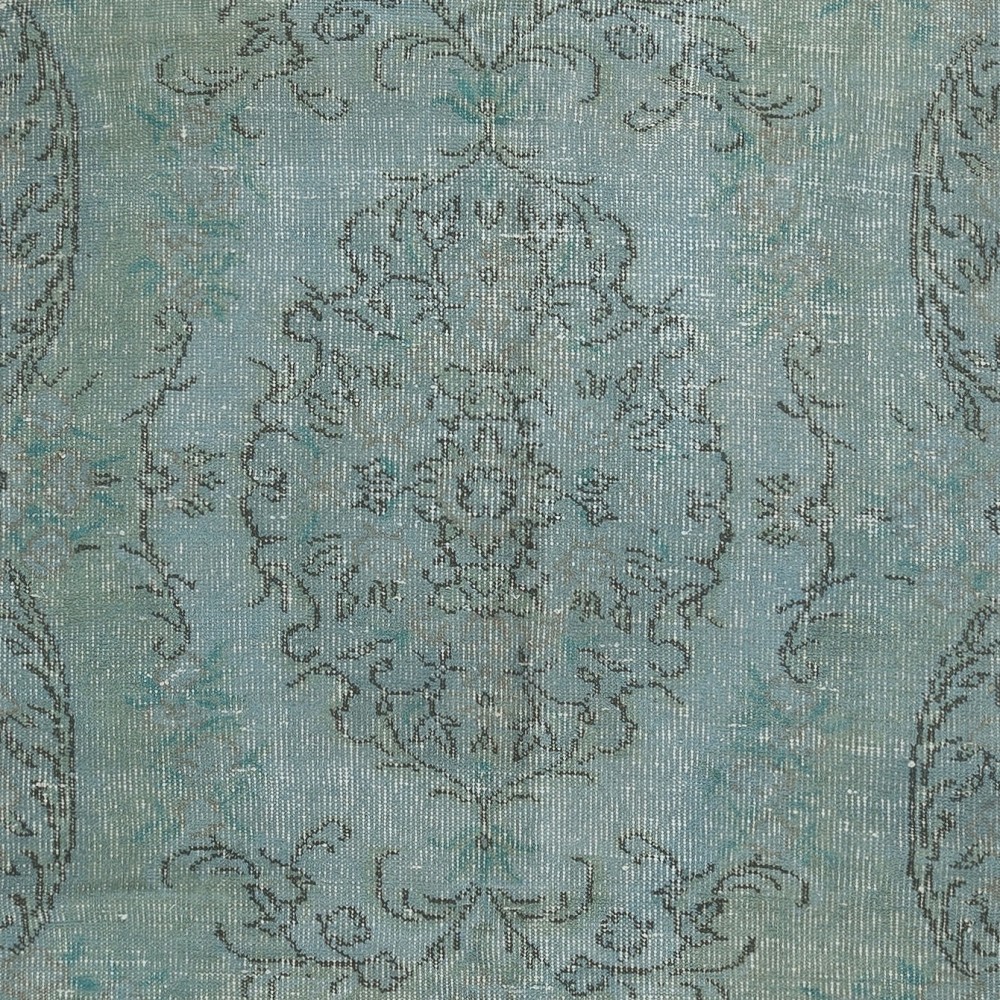 Contemporary Handmade Turkish Area Rug Over-Dyed in Light Blue. Woolen Floor Covering