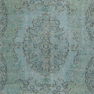 Contemporary Handmade Turkish Area Rug Over-Dyed in Light Blue. Woolen Floor Covering Contemporary Handmade Turkish Area Rug Over-Dyed in Light Blue. Woolen Floor Covering
