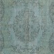 Contemporary Handmade Turkish Area Rug Over-Dyed in Light Blue. Woolen Floor Covering