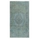 Contemporary Handmade Turkish Area Rug Over-Dyed in Light Blue. Woolen Floor Covering