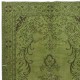 Green Color Modern Area Rug with Medallion Design. Hand-Knotted in Turkey