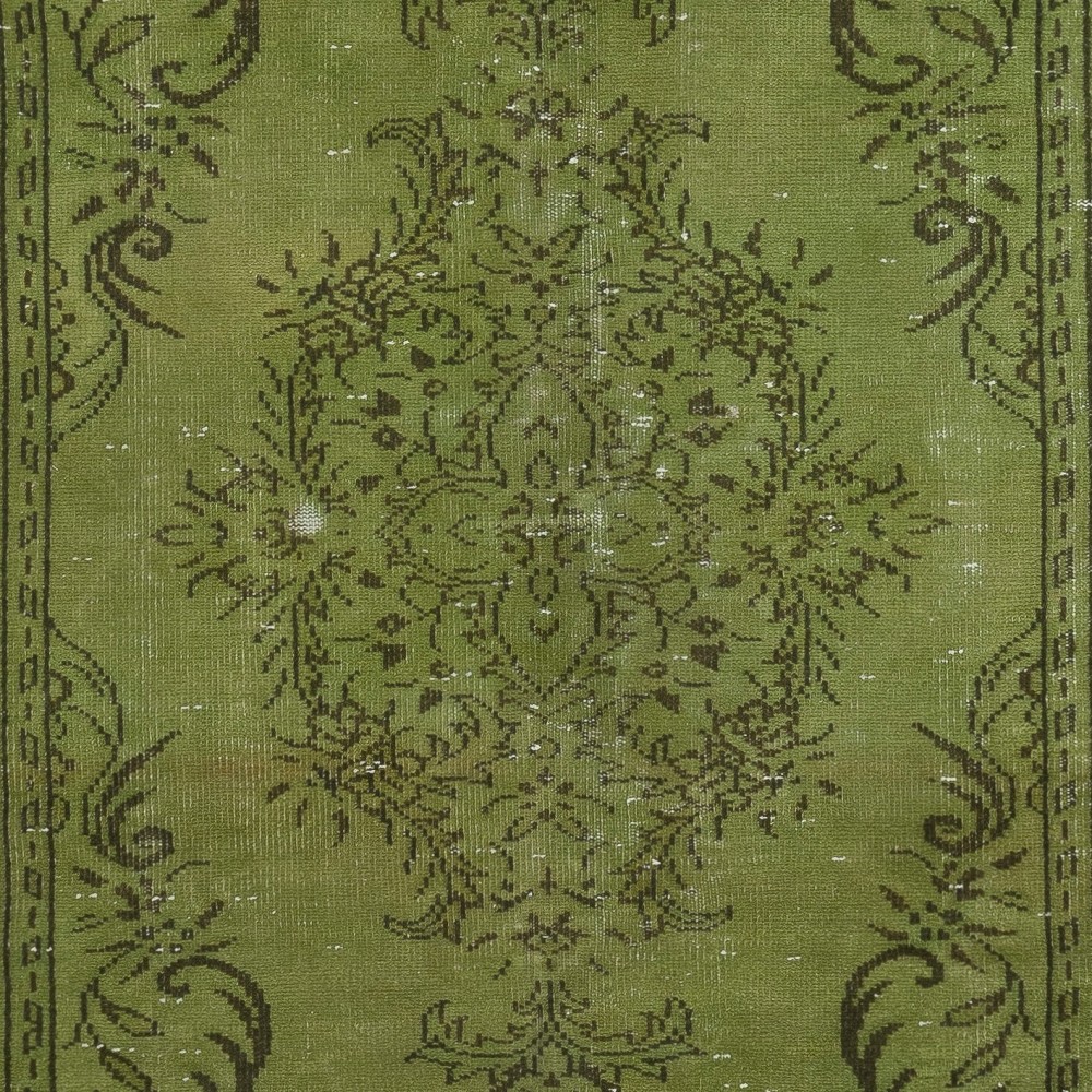 Green Color Modern Area Rug with Medallion Design. Hand-Knotted in Turkey