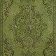 Green Color Modern Area Rug with Medallion Design. Hand-Knotted in Turkey