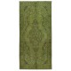 Green Color Modern Area Rug with Medallion Design. Hand-Knotted in Turkey