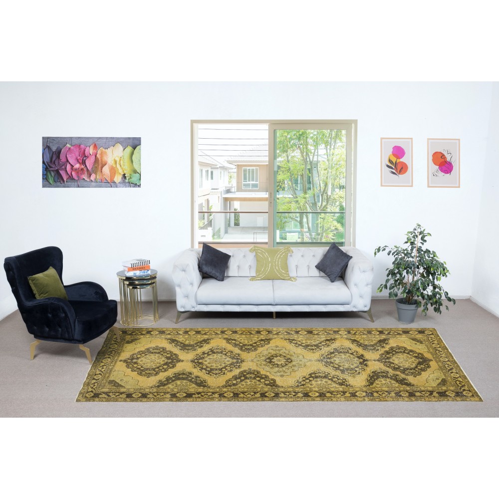 Handmade Hallway Runner. Kitchen Rug. Corridor Rug. Yellow Color Stair Rug