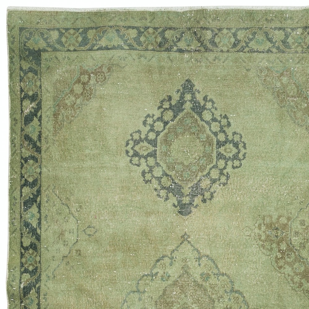 Turkish Hallway Runner. Green Kitchen Rug. Handmade Corridor Rug. Stair Rug. Entryway Rug