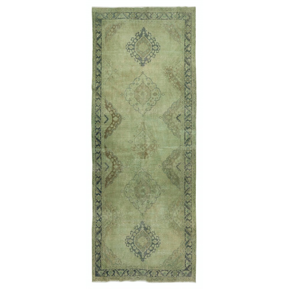 Turkish Hallway Runner. Green Kitchen Rug. Handmade Corridor Rug. Stair Rug. Entryway Rug
