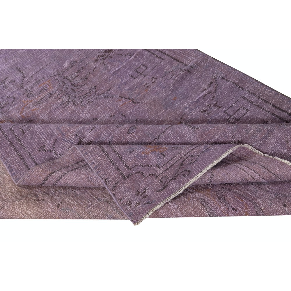 Vintage Handmade Turkish Area Rug redyed in Purple Color for contemporary interiors