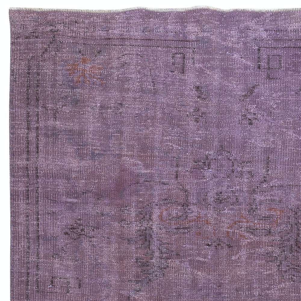 Vintage Handmade Turkish Area Rug redyed in Purple Color for contemporary interiors