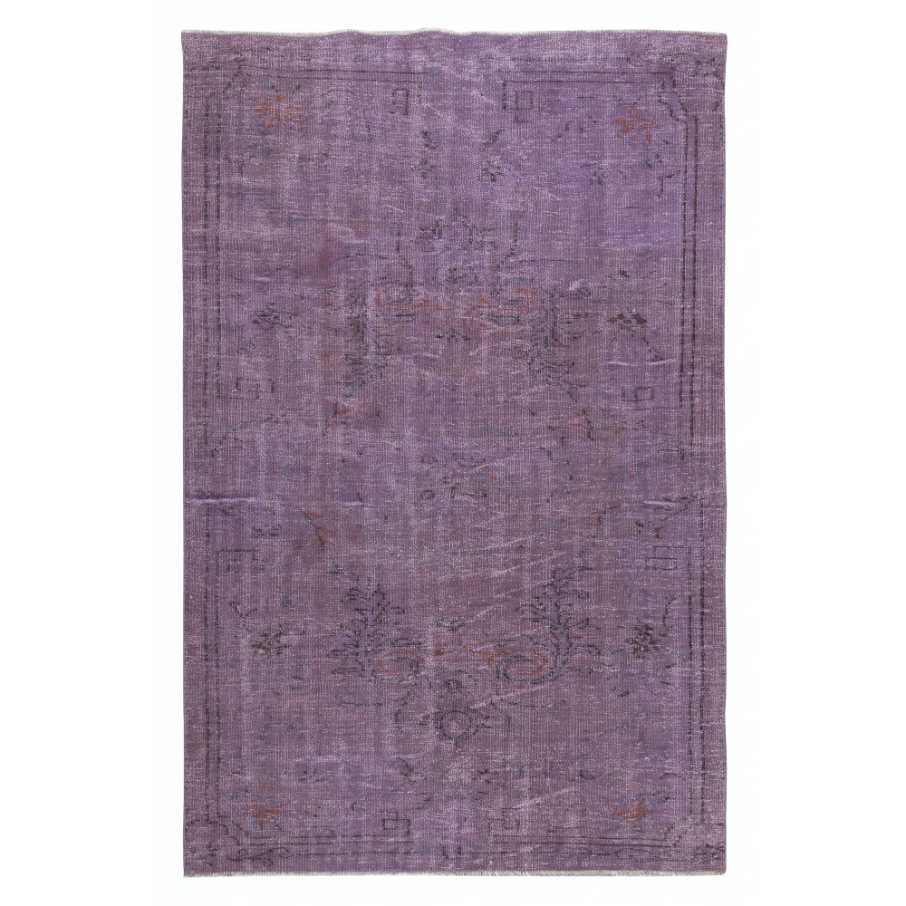 Vintage Handmade Turkish Area Rug redyed in Purple Color for contemporary interiors