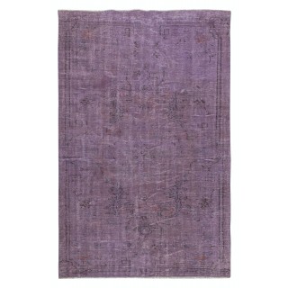 Vintage Handmade Turkish Area Rug redyed in Purple Color for contemporary interiors