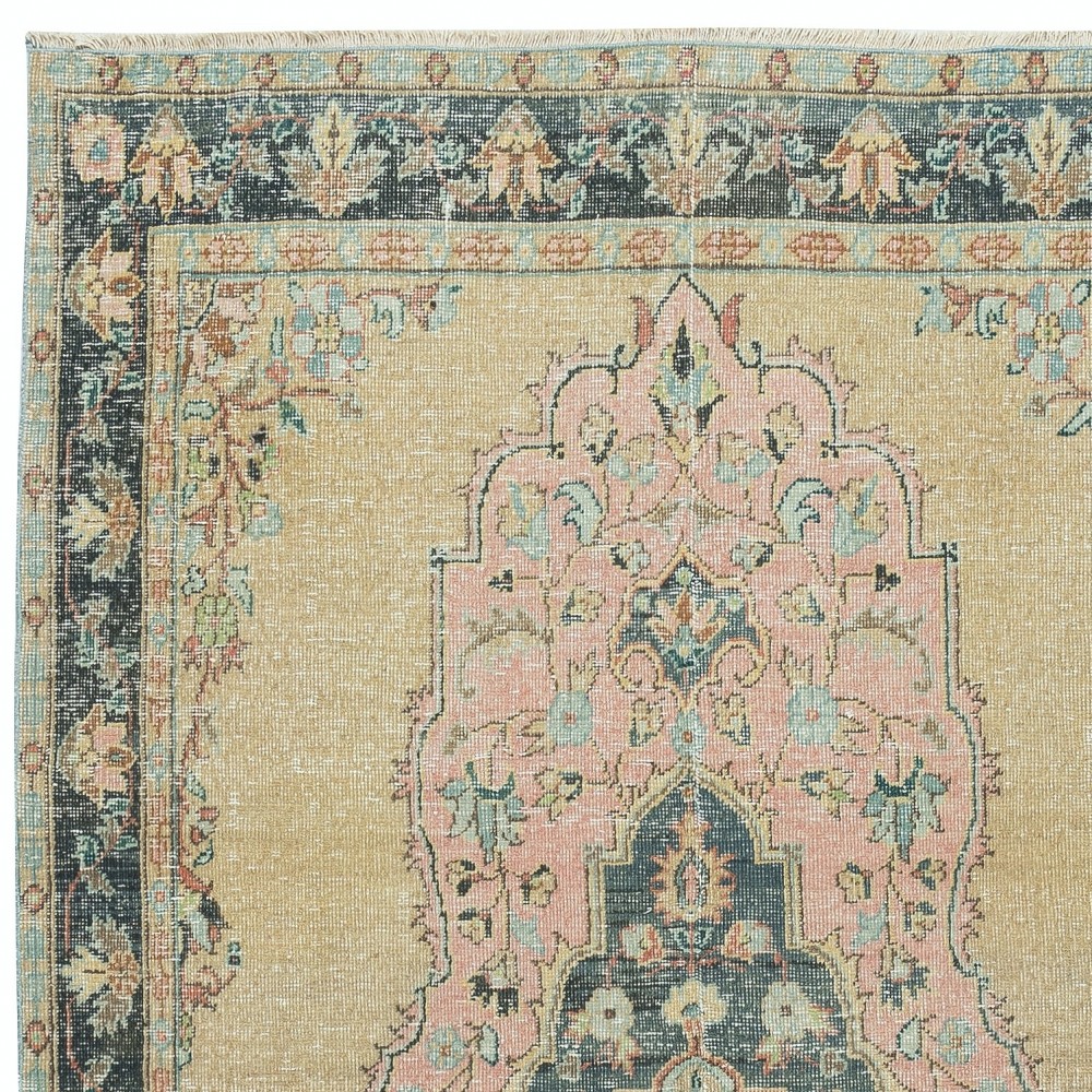 Vintage Handmade Turkish Area Rug with Medallion Design