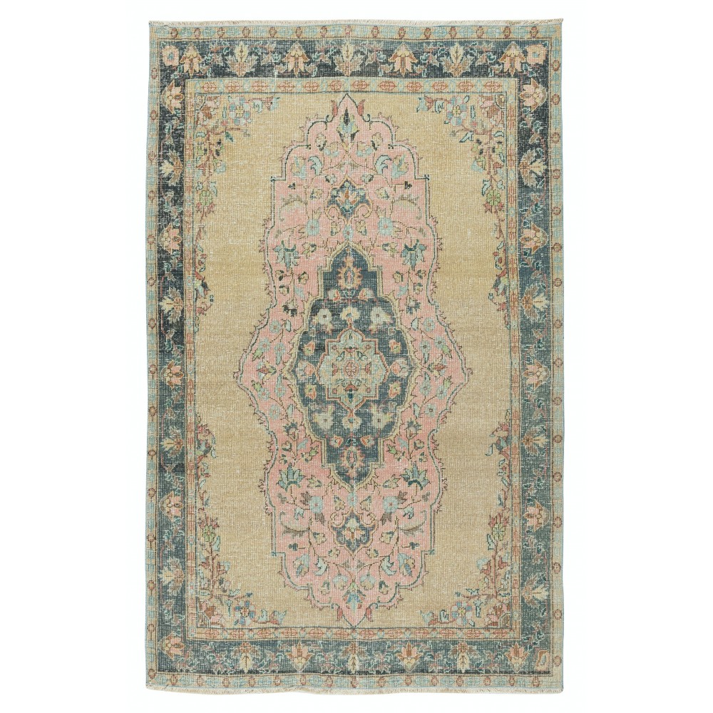 Vintage Handmade Turkish Area Rug with Medallion Design