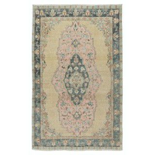 Vintage Handmade Turkish Area Rug with Medallion Design