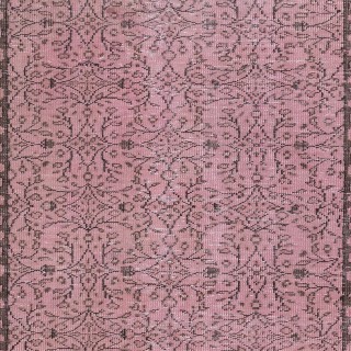 Hand-Made Floral Design Wool Rug from Turkey. Pink Color Re-Dyed Area Rug
