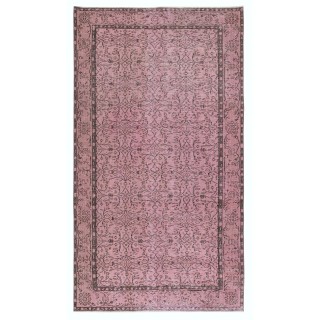 Hand-Made Floral Design Wool Rug from Turkey. Pink Color Re-Dyed Area Rug