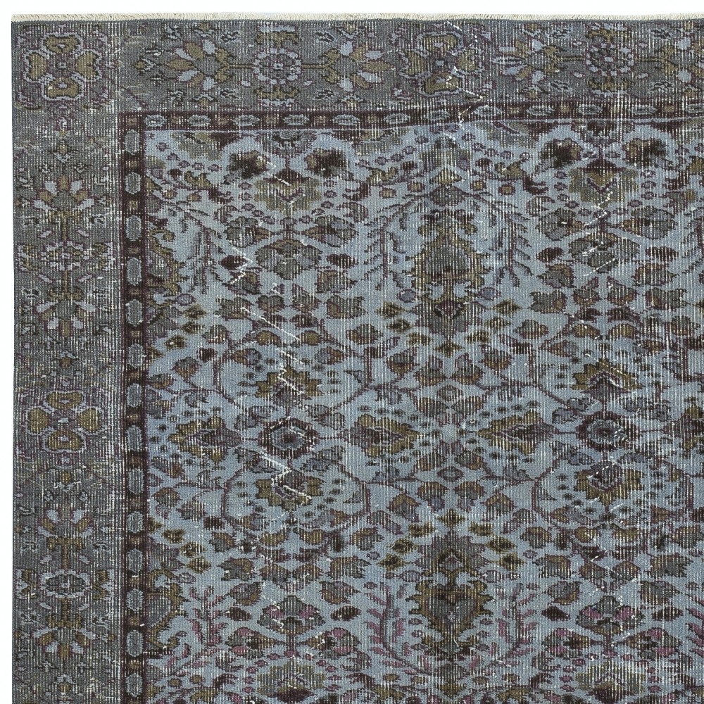 Modern Flower Design Area Rug in Blue, Hand-woven and Hand-knotted in Turkey