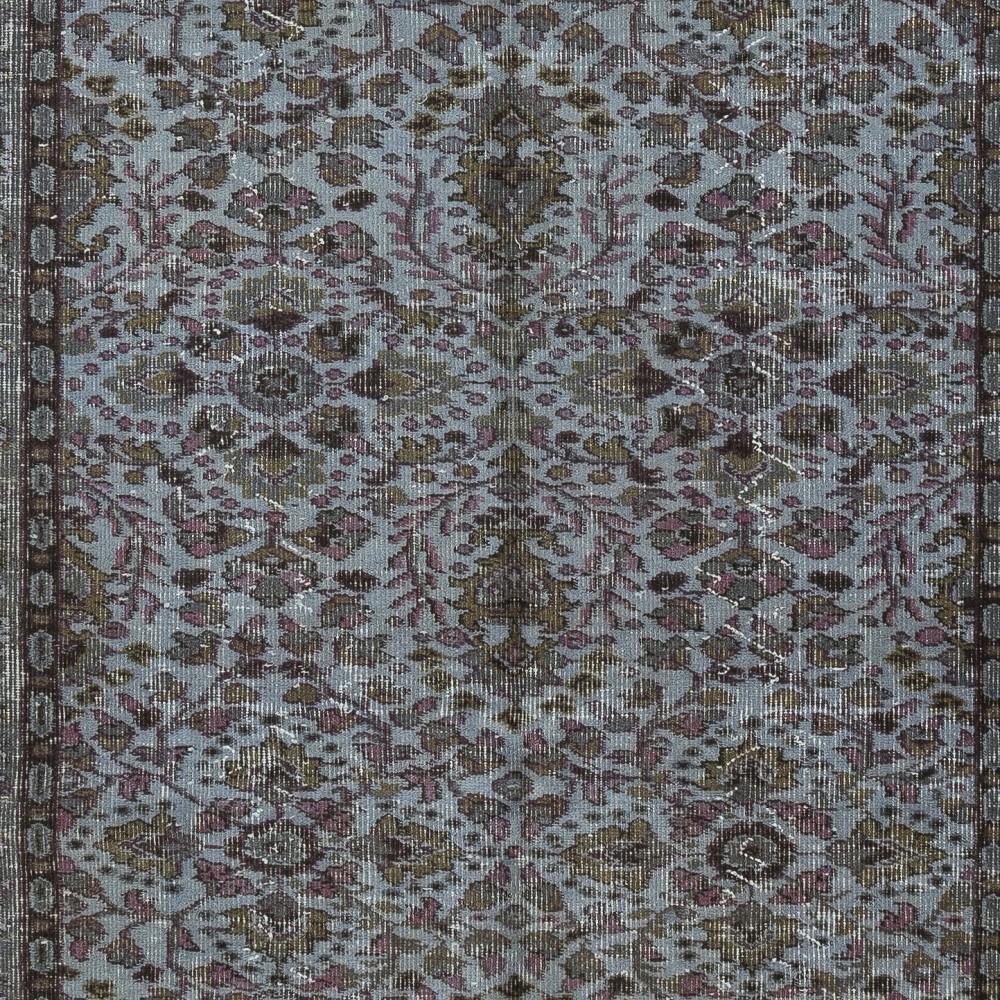 Modern Flower Design Area Rug in Blue, Hand-woven and Hand-knotted in Turkey