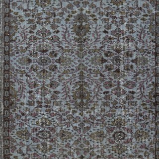 Modern Flower Design Area Rug in Blue, Hand-woven and Hand-knotted in Turkey